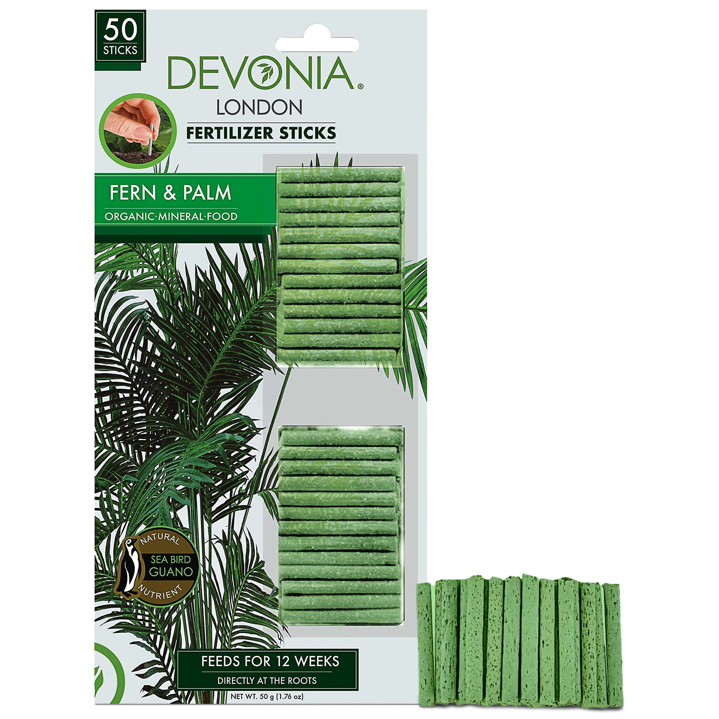 Devonia Fern & Palm Fertilizer Sticks – 50 Slow-Release Organic & Mineral Fertilizer Spikes for Healthy Growth, Plant Food for Indoor & Outdoor Plants, Easy to Use, No Mess, Feed at Roots for 12 Weeks