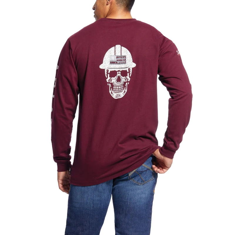 Ariat Men's Flame Resistant Roughneck Skull Long Sleeved Shirt Work Utility Tee, Malbec, Large