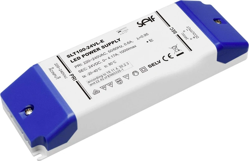 Self Electronics SLT100-12VL-E LED Transformer Constant Voltage 100W 0-8.33A 12 V/DC Not Dimmable, Moeb Grey, Blue Power: 100W