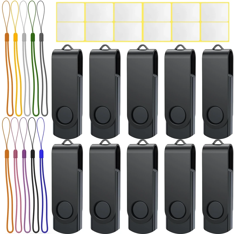 Uflatek USB Stick 4GB USB 2.0 Memory Stick Thumb Flash Drive 10 Pack Rotate USB Memory Sticks Black Metal Pen Drive USB Flash Drive with Tag and Lanyard for Computer Laptop