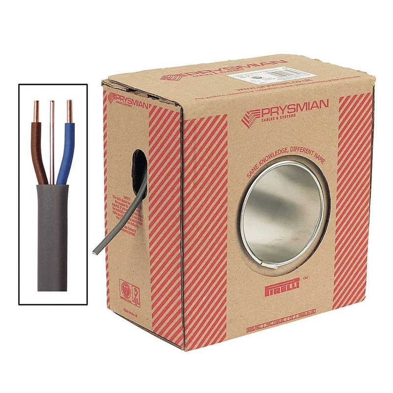 All Lengths 6242Y 2.5mm Twin and Earth Electric Cable Wire Flat T&E Grey BASEC Certified (100m)