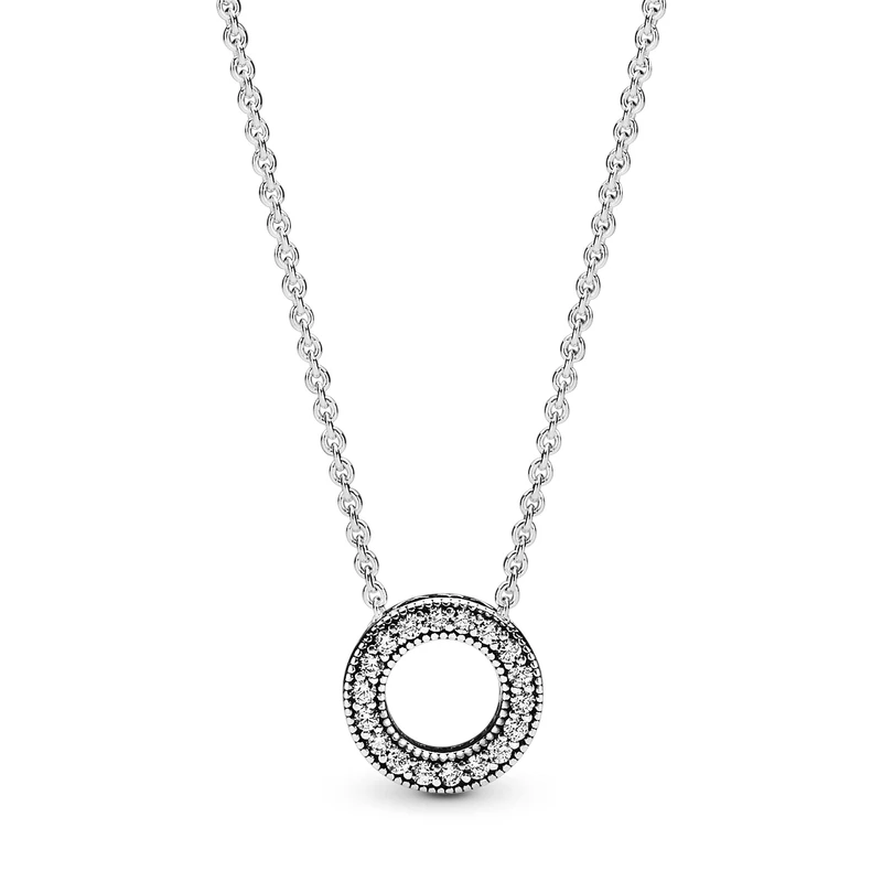 PANDORA Signature Women's Sterling Silver Pavé Circle Collier Pendant Necklace, 45cm, No Box