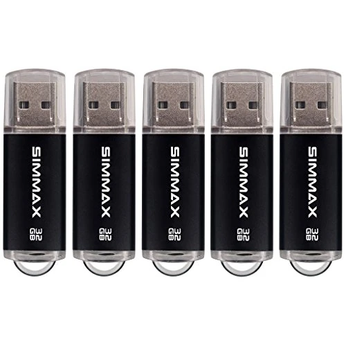 Memory Stick 5 Pack 32GB USB 2.0 Flash Drives Thumb Drive Pen Drive by SIMMAX (32GB Black)