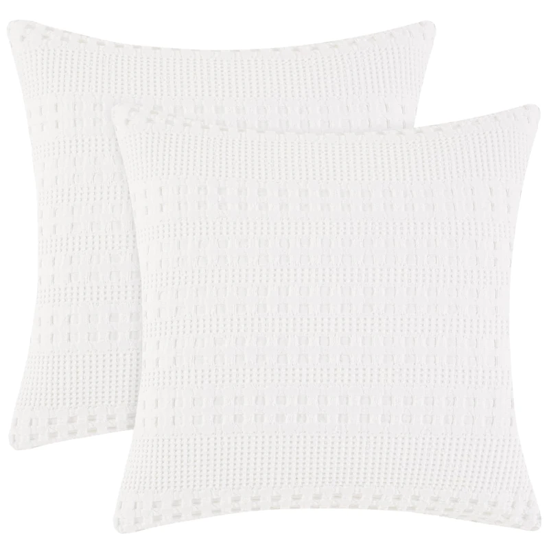 PHF 100% Cotton Waffle Weave Euro Sham, 26" x 26"(66cm), Set of 2, Home Decorative Euro Throw Pillow Covers for Couch Sofa Bed, No Filling, White