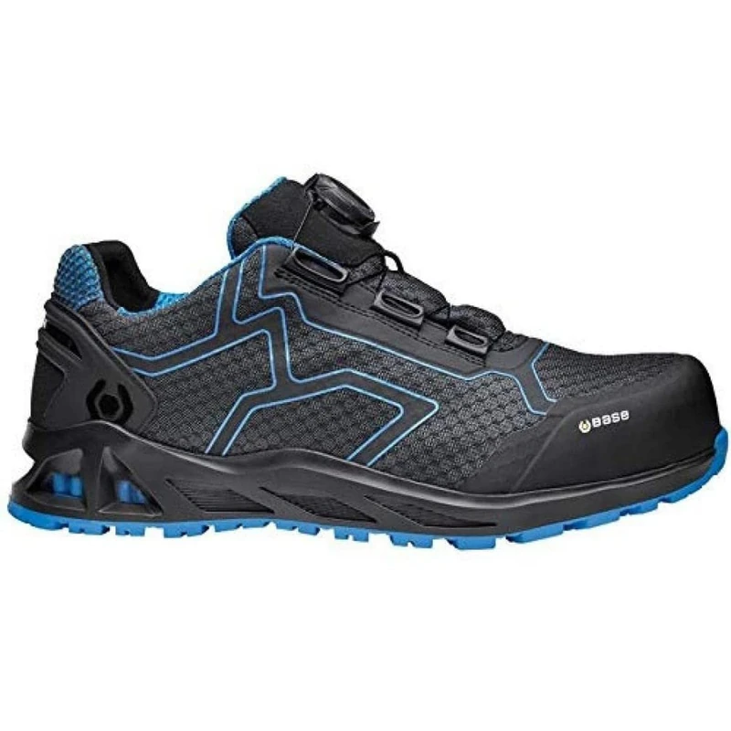 BASE K-TREK B1005B S1P HRO SRC Aluminium Toe i-daptive Sole Dry’n Air Footbed SmellStop BOA Closure Ballistic Midsole Seamless Trainer, Black/Blue, UK 7