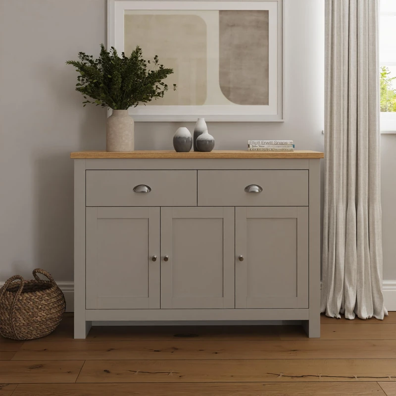 GFW Lancaster Sideboard, 35 cm Depth x 111.7 cm Width x 82 cm Height, Grey