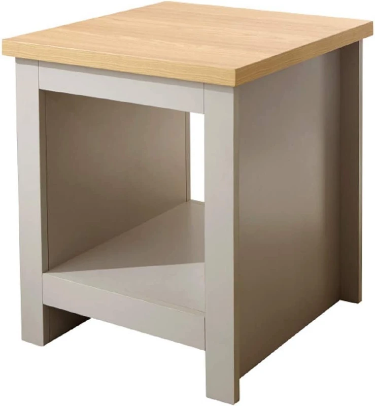 GFW Lancaster Wooden Side Table with Shelf & Oak Contrast Top, Living Room Side Tables Furniture For Display & Storage, Oak, Grey, 45 x 50.5 x 45 cm