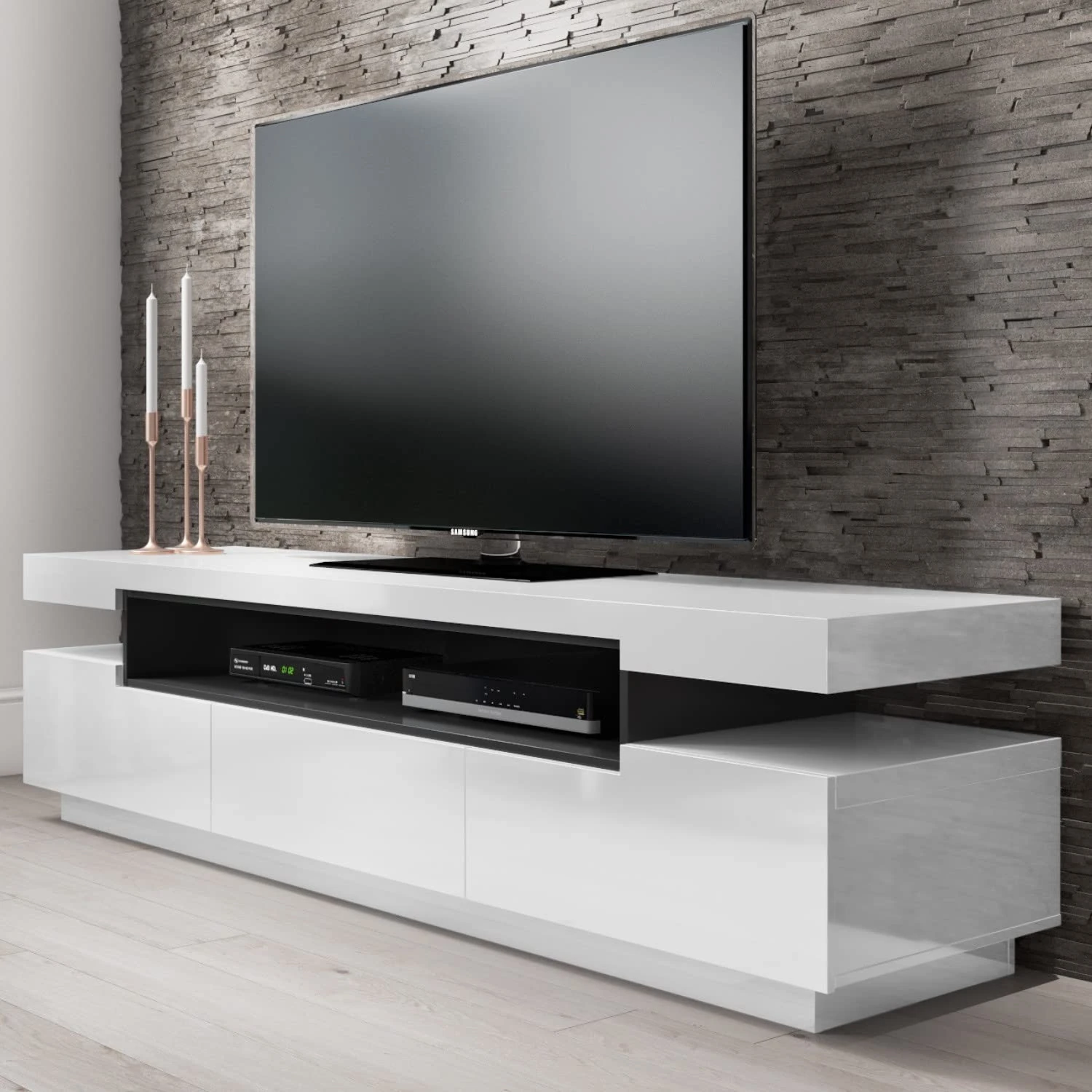 Evoque Large White Gloss TV Unit with Storage - TV's up to 83" - Harlow