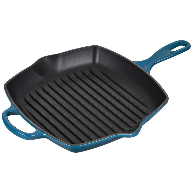 LE CREUSET Signature Enamelled Cast Iron Grillit Frying Pan with Helper Handle and Two Pouring Lips, for All Hob Types and Ovens, 26 cm, Deep Teal, 20183266420422