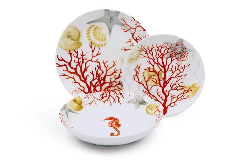 Excelsa Coral Dinner Set 18 Pieces, Porcelain, Red