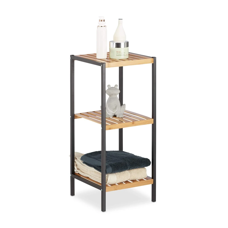 Relaxdays Bamboo Shelf, Multifunctional, Customizable, 3-Tier Storage Unit, HxBxT: 70 x 30 x 30 cm, Natural