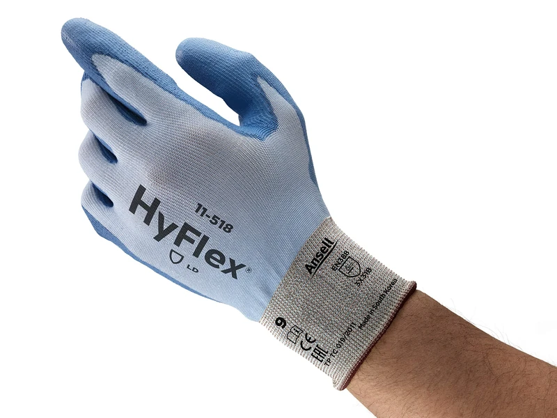 Ansell HyFlex 11-518 Cut Resistant Gloves, Mechanical Protection, Light Weight Protective Glove, Industrial PPE, Reusable, Men Women, Grey, Size L (12 Pairs)