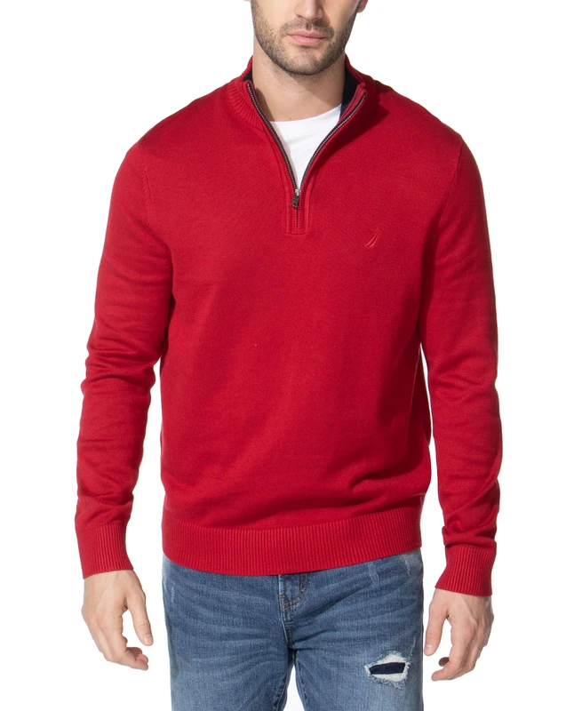 Nautica Men's 1/4 Zip Pieced Fleece Sweatshirt Red, XL