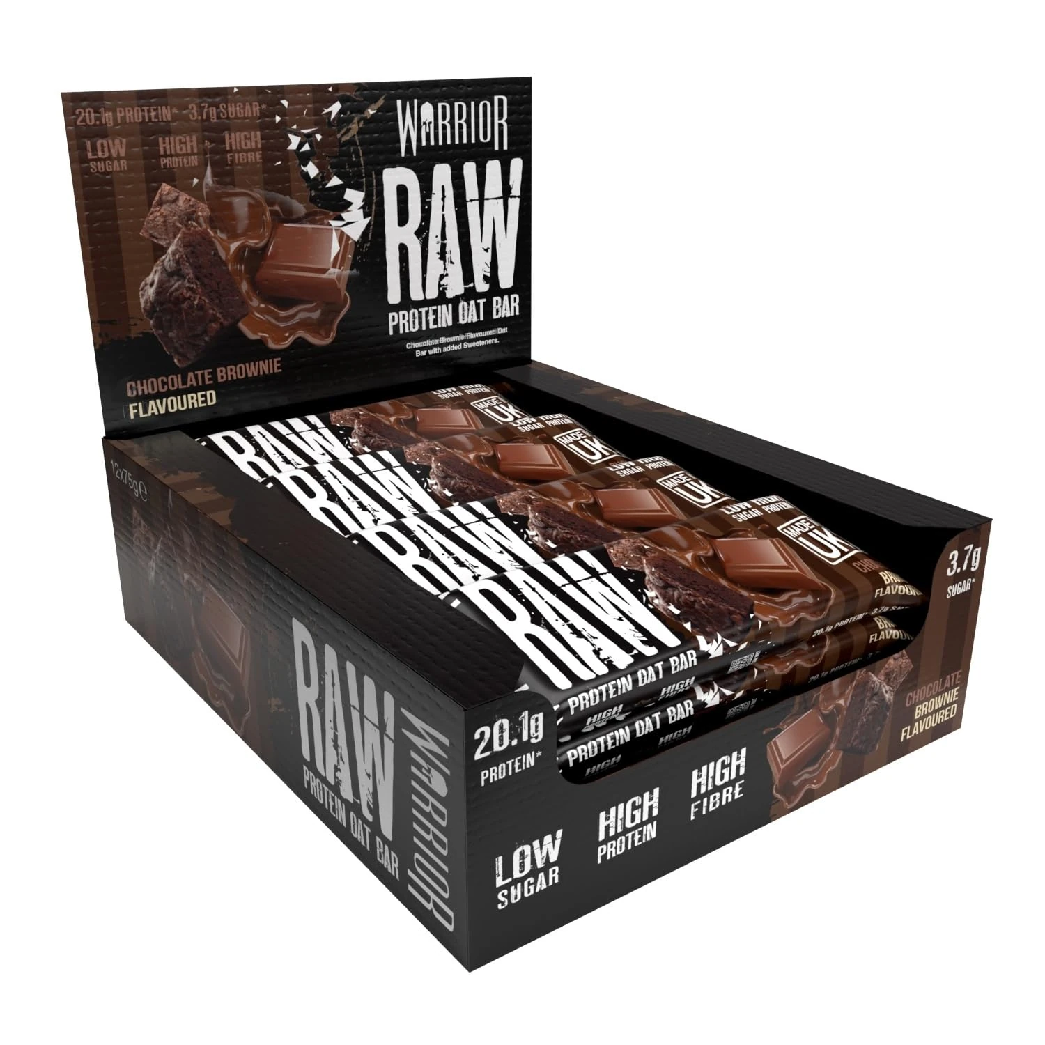 Warrior Raw Protein Bars – 12 x 75g High Protein Snack – High Fibre, Low Sugar – Ideal Meal Replacement or Healthy Nutrition Energy Snacks - Oat Bar Flapjacks – UK Made (Chocolate Brownie)
