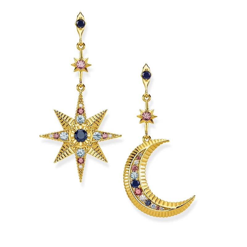 THOMAS SABO earrings Royalty Star & Moon 925 Sterling Silver; 18k Yellow Gold Plating