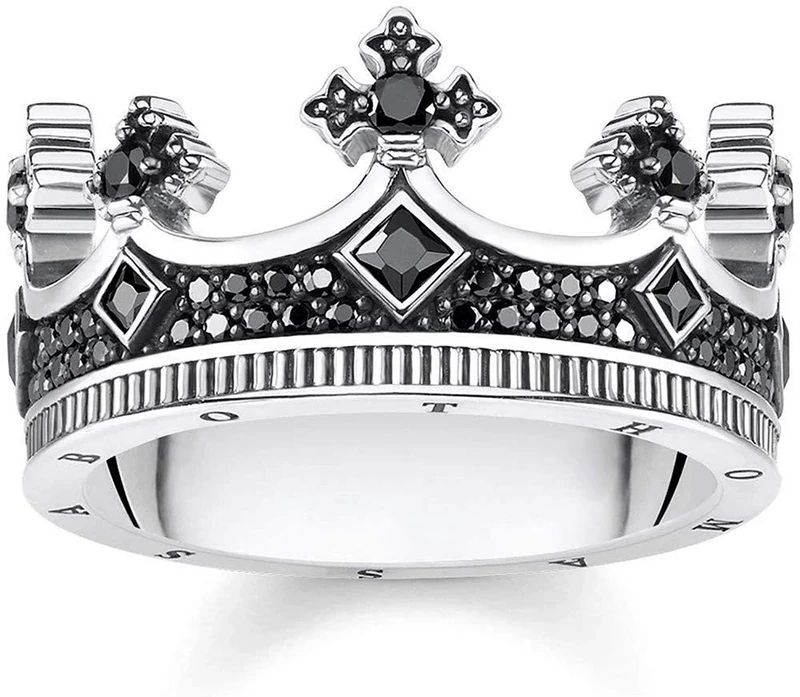 THOMAS SABO TR2208-643-11 Unisex Ring Crown 925 Sterling Silver Blackened, 68, Precious metal, Cubic Zirconia,