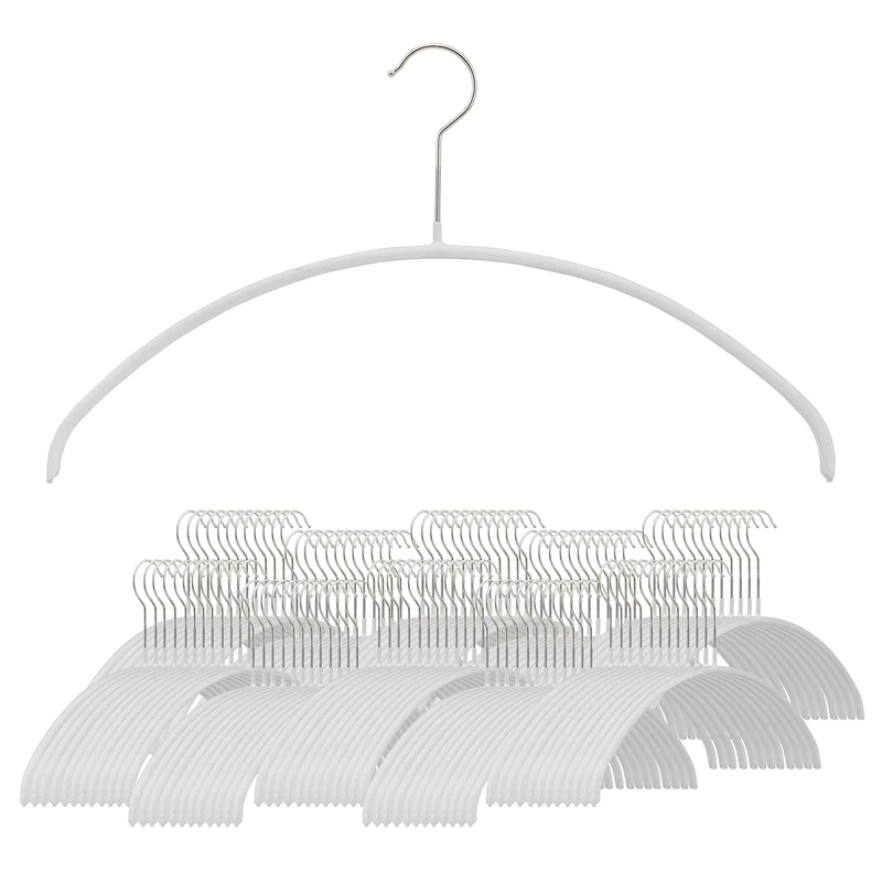 MAWA Metal Clothing Hanger with Non-Slip Coating, for Sweaters, Alloy Steel PVC Plastic Chrome Plated, White, Pack of 130 - Image 1