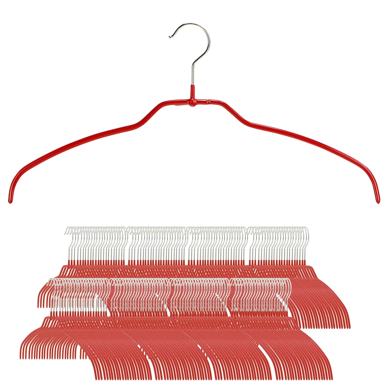 MAWA Reston Lloyd Silhouette Ultra-Thin Series, Non-Slip Space Saving Shirt Hanger, Style 42/FT, Red, Alloy Steel PVC Plastic Chrome Plated, Pack of 180