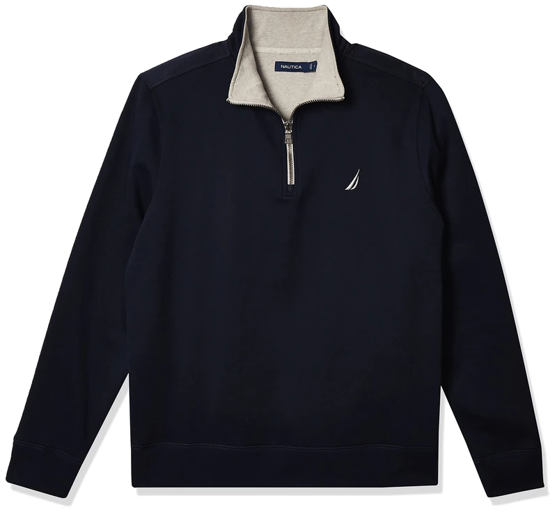 Nautica Men's 1/4 Zip Pieced Fleece Sweatshirt, Navy, Large
