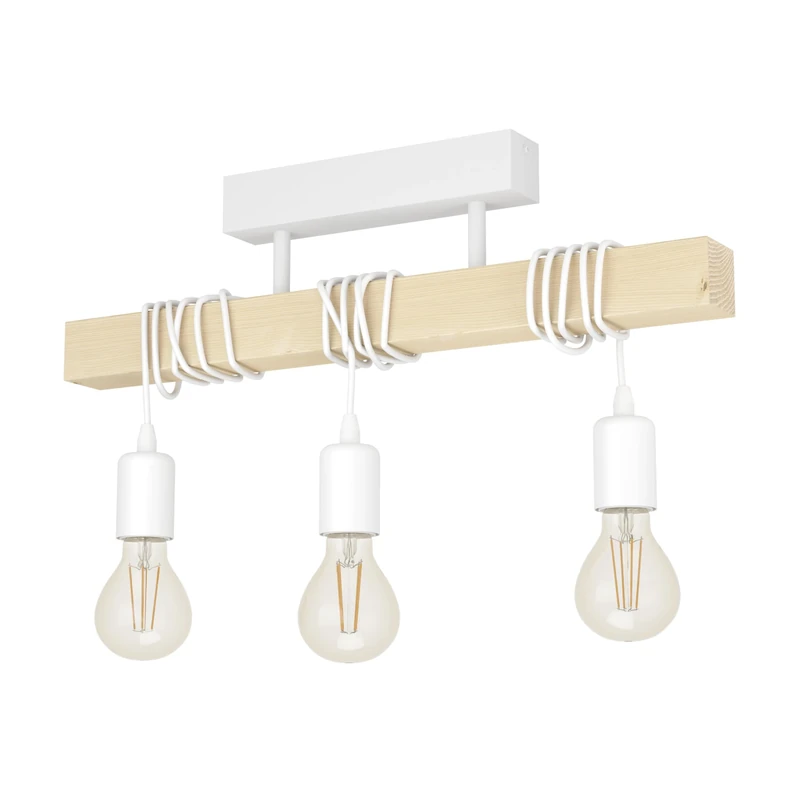 EGLO Ceiling Lamp Townshend, 3 Bulbs Vintage Ceiling Light in Industrial Design, Retro Pendant Lamp Made of Steel and Wood, Colour: White, Brown, Socket: E27