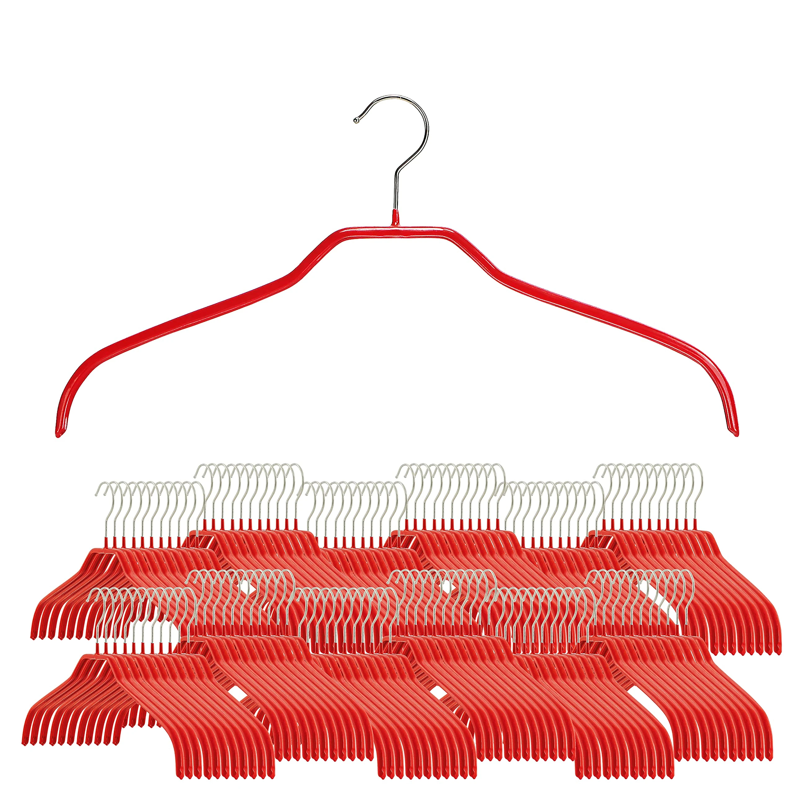 MAWA Reston Lloyd Silhouette Series Non Slip Saving Clothing Hanger for Shirts and Dresses, Style 41/F, Alloy Steel PVC Coating Chrome Plated, Red, Set of 140