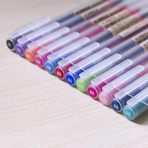 12 Pcs/lot Gel Pen 0.5mm fine Colour Ink Pen Maker Pens School Office Supply Muji Style 12 Colours
