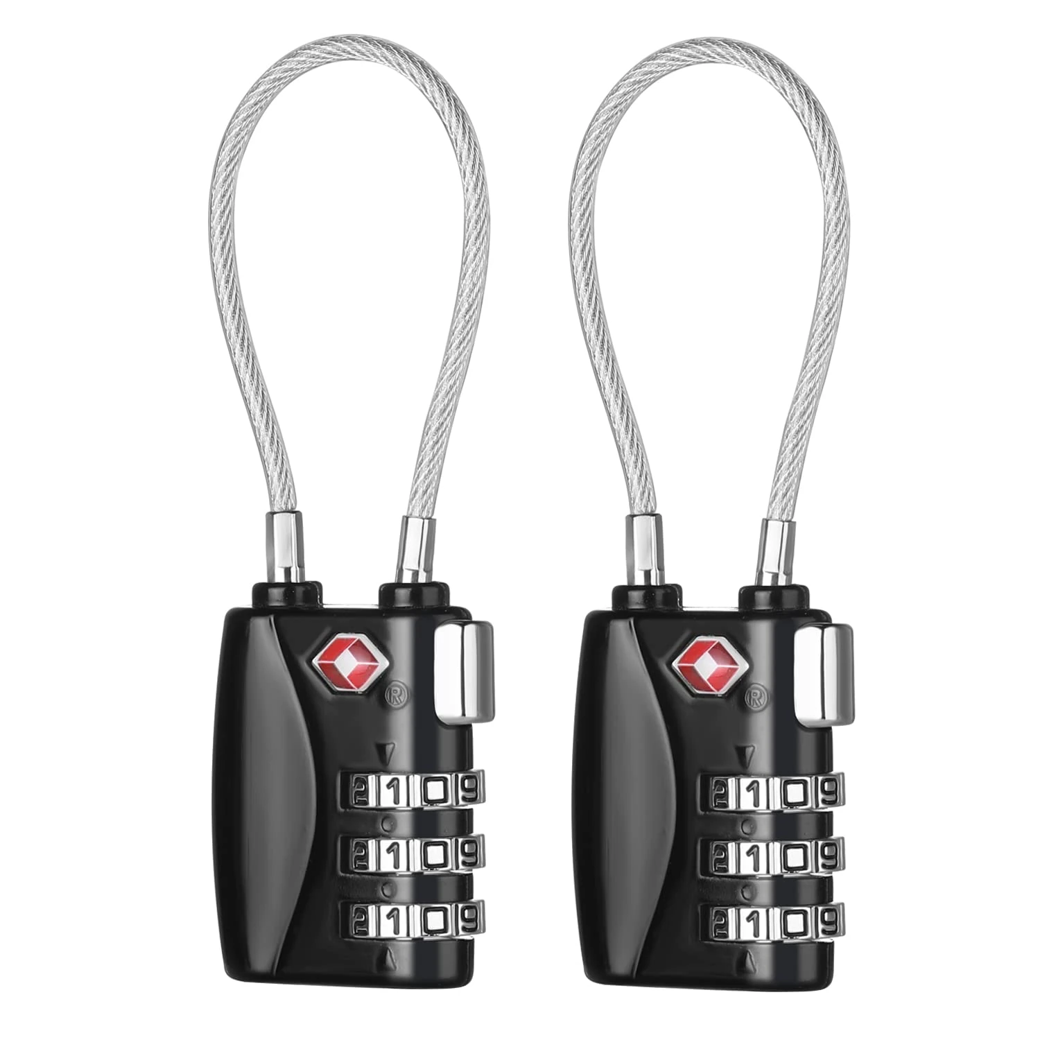 ZHEGE TSA Approved Cable Travel Locks, 3 Digit Combination Zipper Locks for Suitcases, Baggage, Backpacks, Briefcases, Small Locker Lock for Gym, School (Black, 2 Pack)