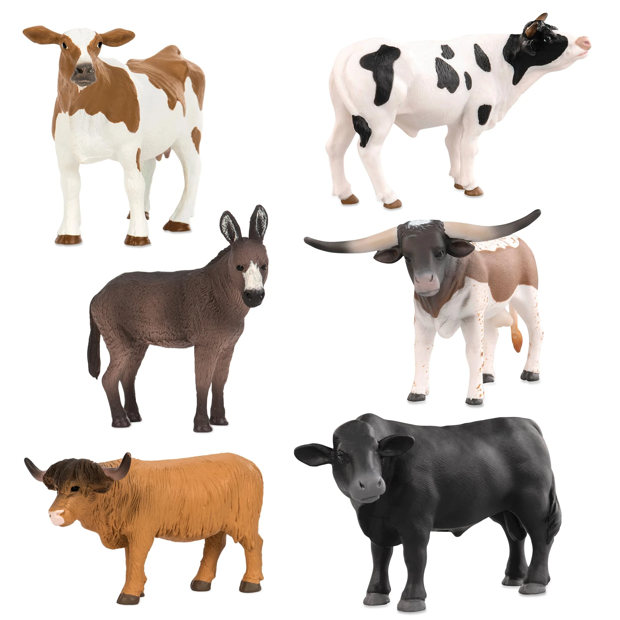 Terra by Battat – Farm Animal Toy Set with Realistic Holstein Cow, Bulls & Donkey Figurines – Educational Toddler Toys for Imaginative Play and Learning – Detailed Farm Animals, 6 Pieces – For Kids