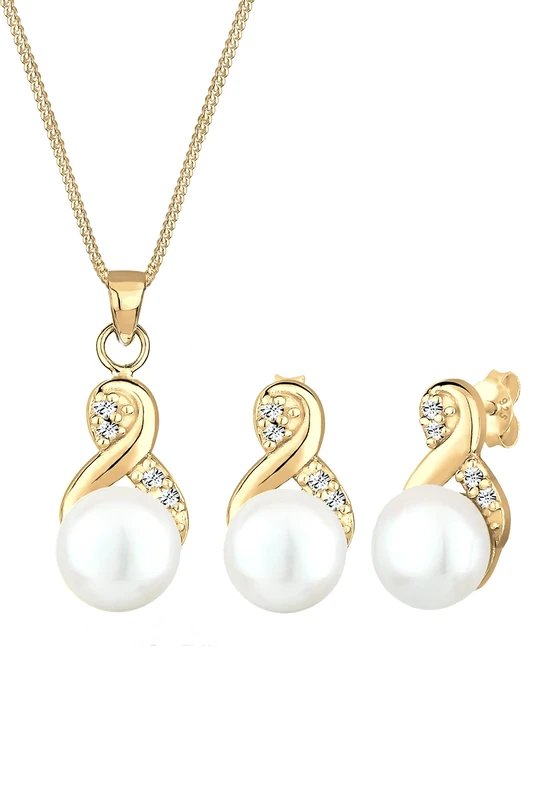 Elli Jewelry Set Infinity Pearl Crystals 925 Sterling Silver Gold Plated