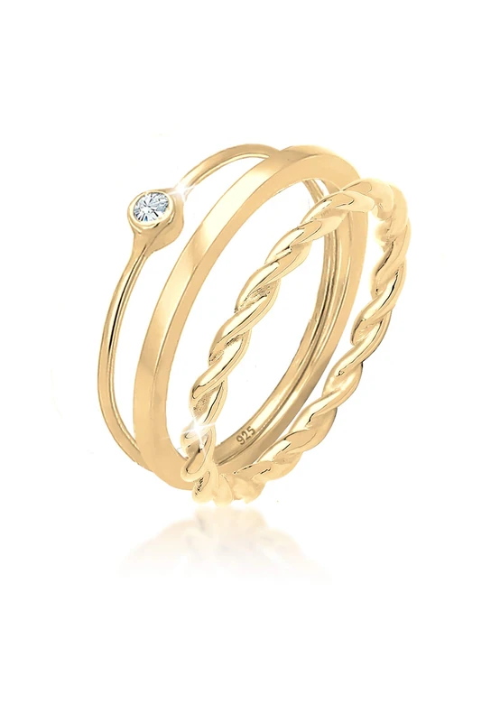 Elli Ring Women Set Solitaire with Crystals in 925 Sterling Silver