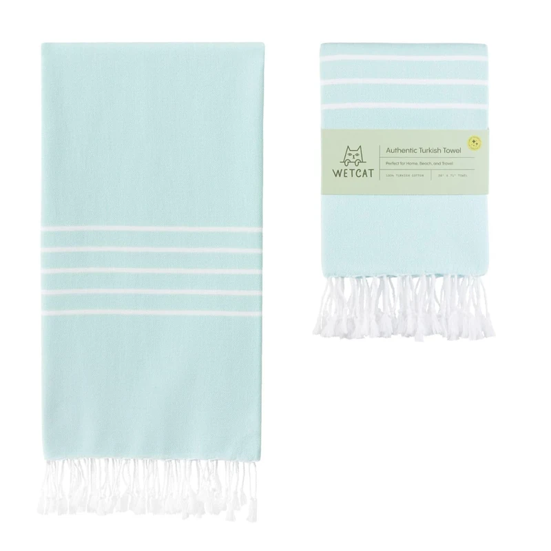 WETCAT Turkish Beach Towel Oversized 38x71 100% Cotton Sand Free Quick Dry Extra Large, Light Travel Towel for Adults Beach Gifts Beach Accessories - Aquamarine