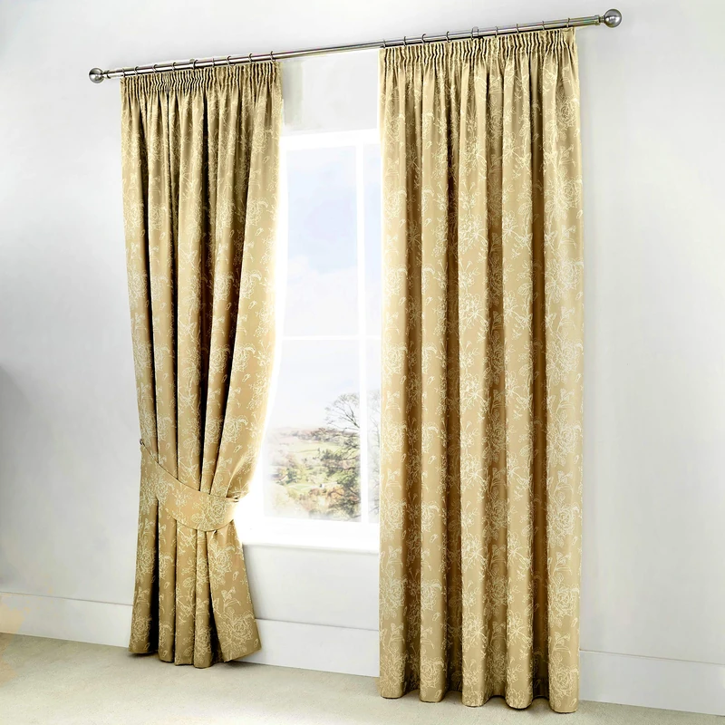 Serene Jasmine Curtains with Tie-backs, 168 x 183cm, Champagne Gold - Image 1