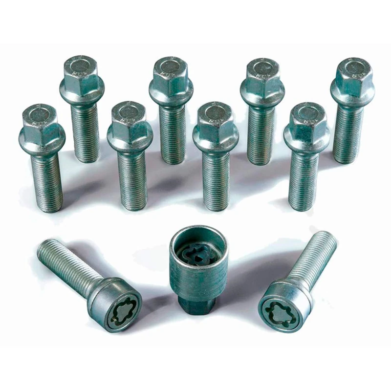 H&R Wheel bolt Set Round-Head with movable cone R13 M14x1.50 - Length 32mm - 10 pcs. (e.g. compatible with Audi S5) - incl. wheel-locks