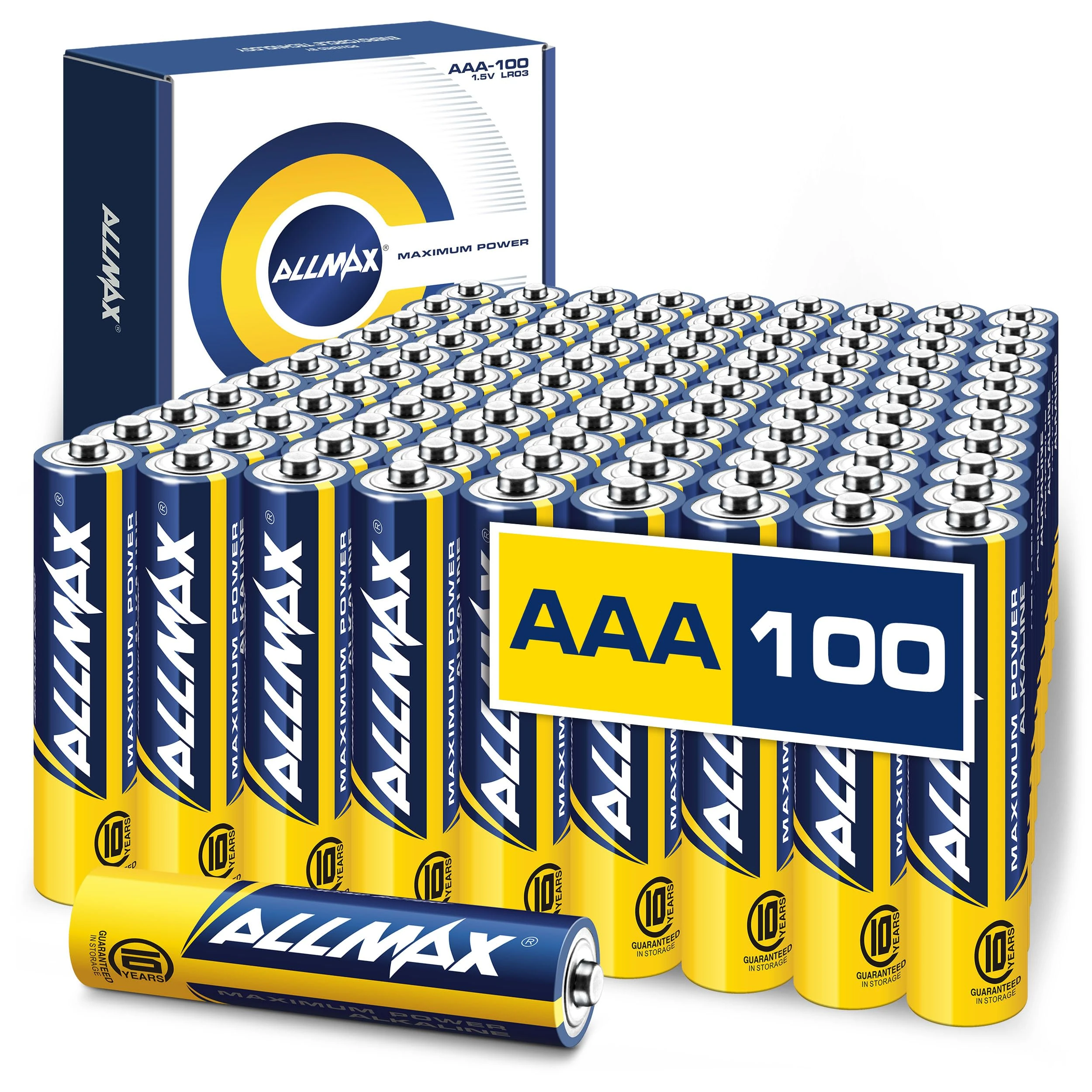 Allmax AAA Maximum Power Alkaline Triple A Batteries (100 Count) – Ultra Long-Lasting, 10-Year Shelf Life, Leakproof Design, 1.5V