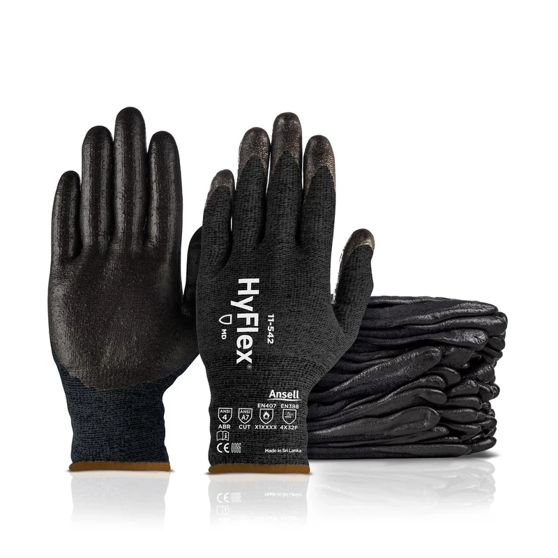 Ansell Hyflex 11-542 Safety Work Gloves Mechanical Protection, Size 10 (XL), (12 Pairs)