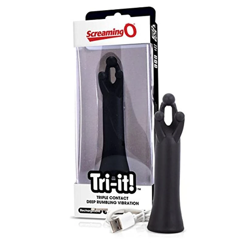 Screaming O Intense True Silicone Waterproof Rechargeable Tri-It Vibrator, Black