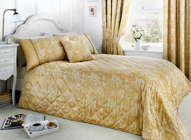 Serene - Jasmine - Easy Care Quilted Bedspread - 240x220cm | Champagne Gold