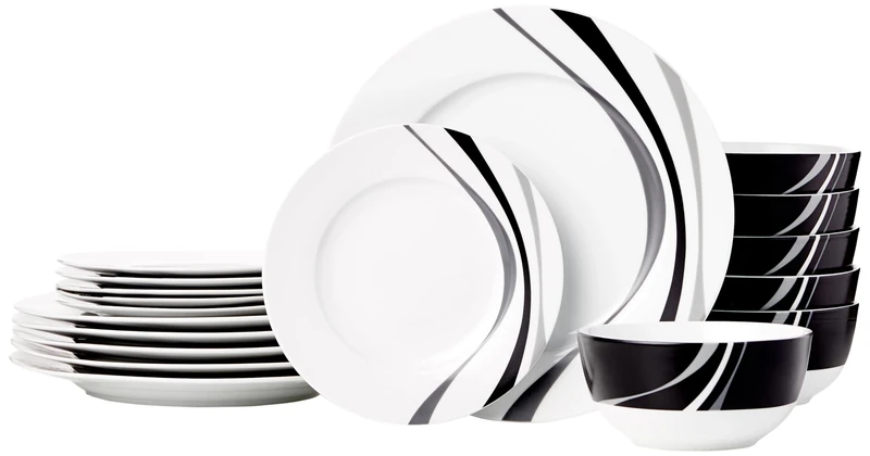 Amazon Basics 18-Piece Dinnerware Set - Swirl, Service for 6