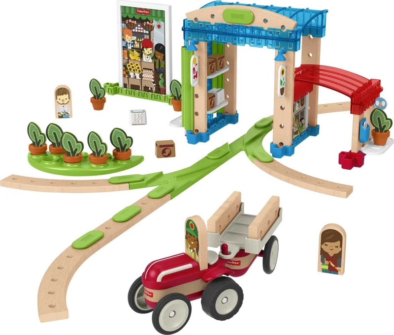 Preschoolers can design their very own town with this Wonder Makers building and track set featuring more than75 play pieces!, FXG14 - Image 1