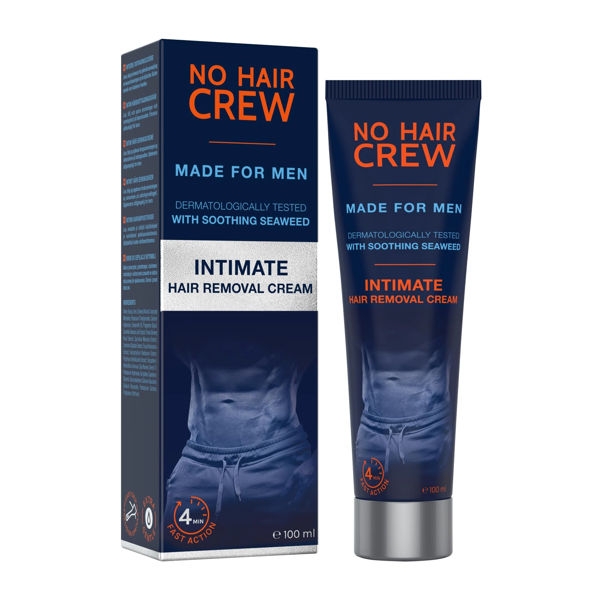 NO HAIR CREW Intimate Hair Removal Cream for Men – Extra Gentle, Fast & Painless Depilation for Groin, Scrotum, Buttocks & Pubic Area – 100 ml