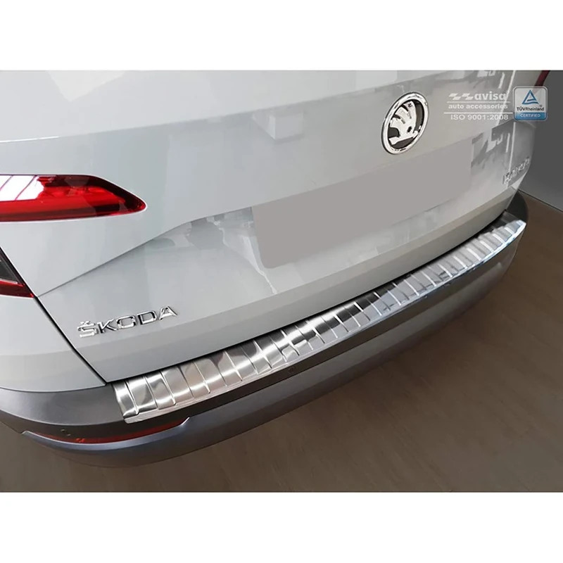 Avisa Stainless Steel Rear bumper protector compatible with Skoda Karoq 2017-2022 'Ribs'