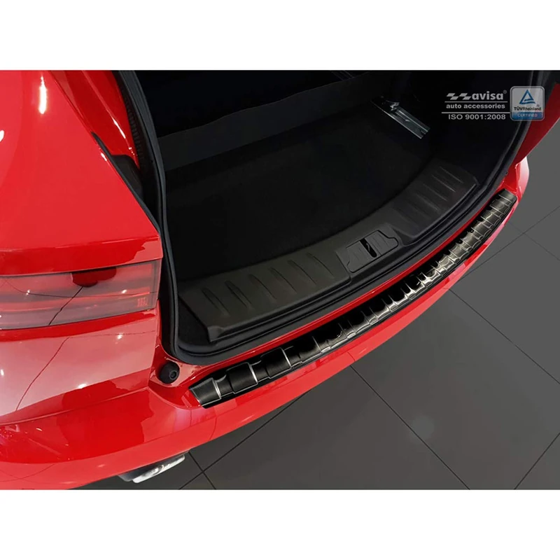 Avisa Black Stainless Steel Rear bumper protector compatible with Jaguar E-Pace 2017-2020 & FL 2020- 'Ribs'