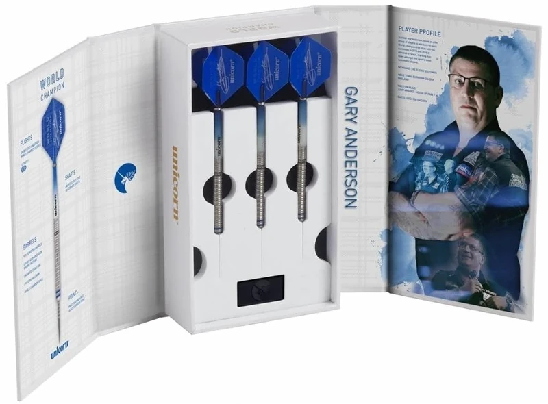 Unicorn Steel Tip Professional Darts Set | Gary 'The Flying Scotsman' Anderson Phase 3 World Champion | 90% Natural Tungsten Barrels with Blue Accents | 25 g
