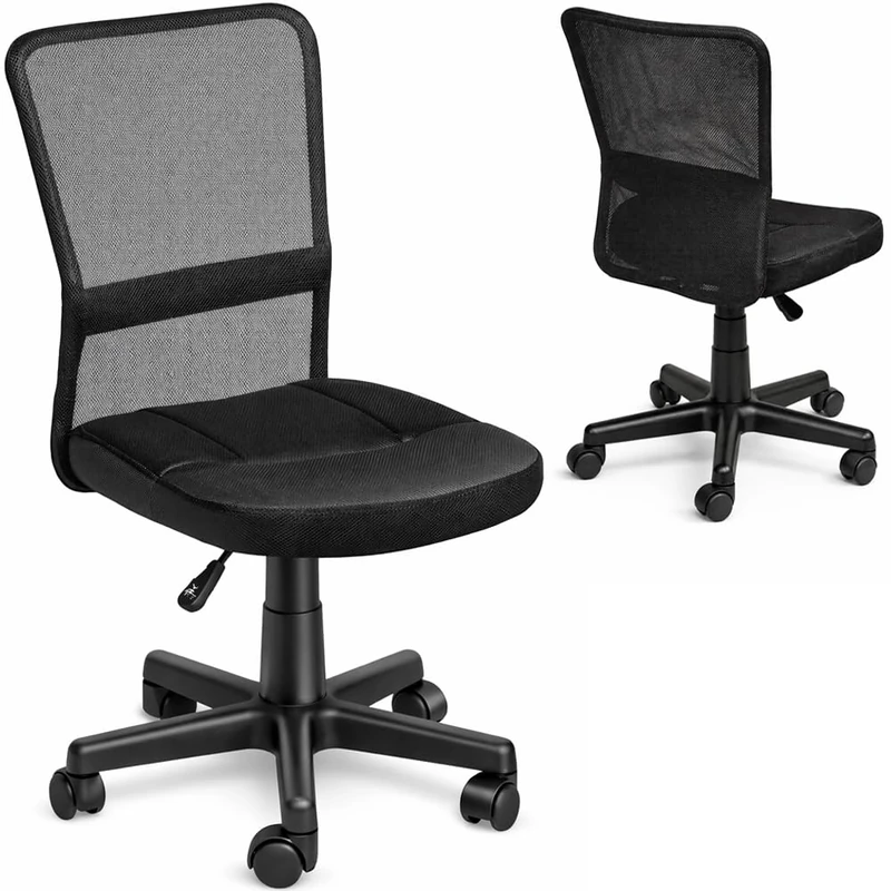 Bakaji Fabric Bedroom Desk Office Swivel Chair Mesh Height Adjustable with Wheels Black - Image 1