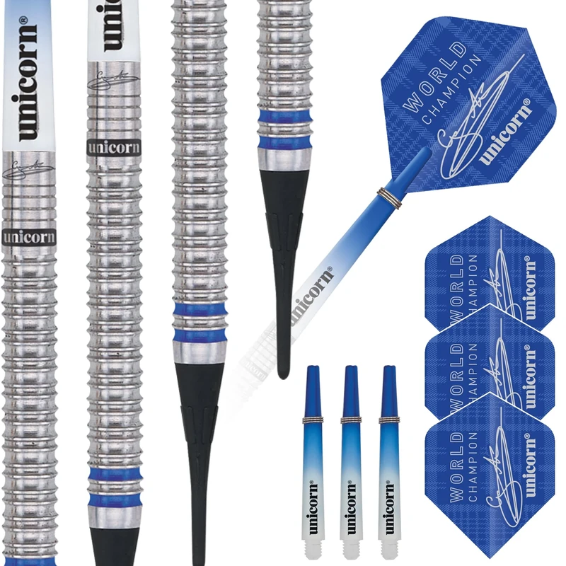 Unicorn Soft Tip Professional Darts Set | Gary 'The Flying Scotsman' Anderson Phase 3 World Champion | 90% Natural Tungsten Barrels with Blue Accents | 20 g