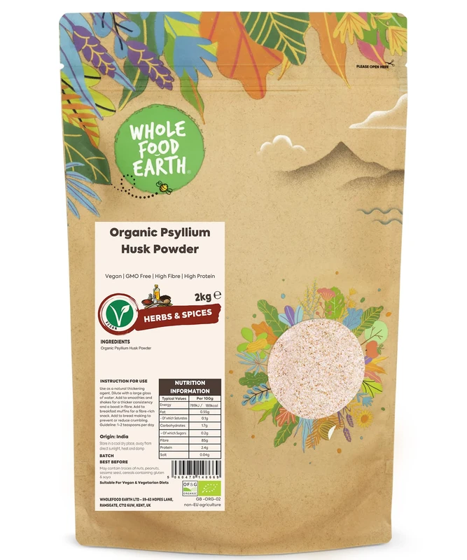 Wholefood Earth Organic Psyllium Husk Powder 2kg Vegan | GMO Free | High Fibre | High Protein | Certified Organic