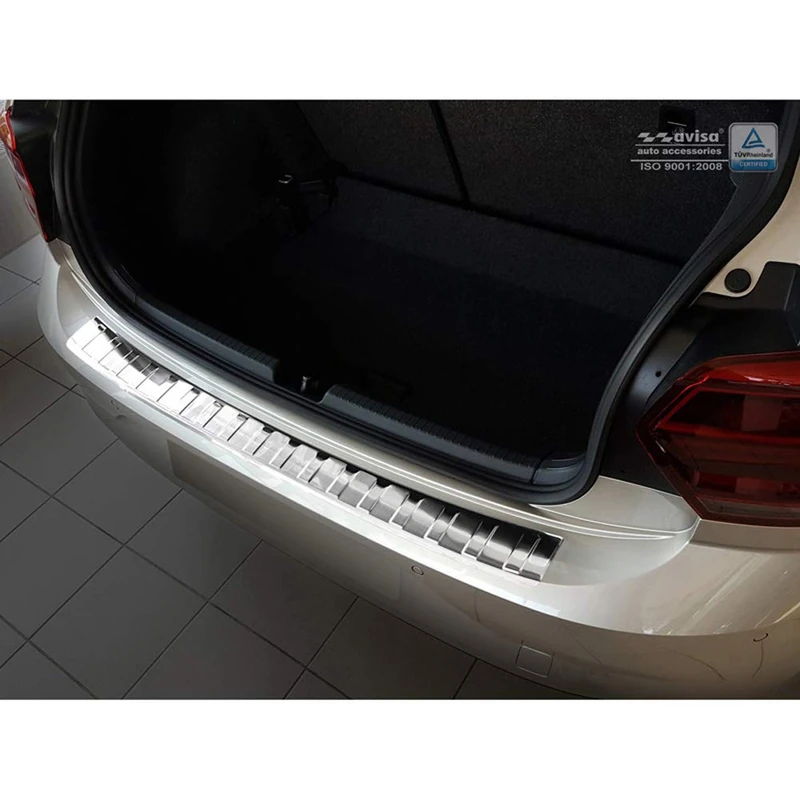 Avisa Stainless Steel Rear bumper protector compatible with Volkswagen Polo VI 5-doors 2017-2021 & Facelift 2021- 'Ribs' - Image 1