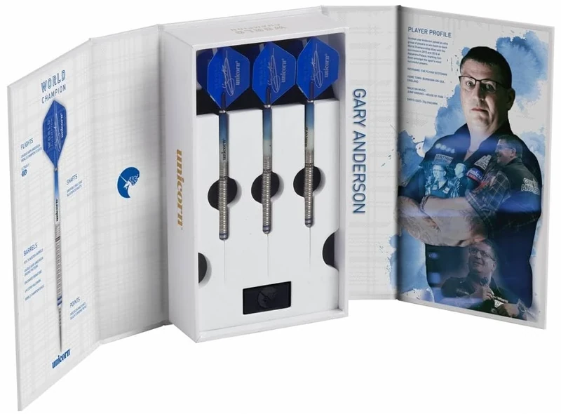 Unicorn Steel Tip Professional Darts Set | Gary 'The Flying Scotsman' Anderson Phase 3 World Champion | 90% Natural Tungsten Barrels with Blue Accents | 21 g