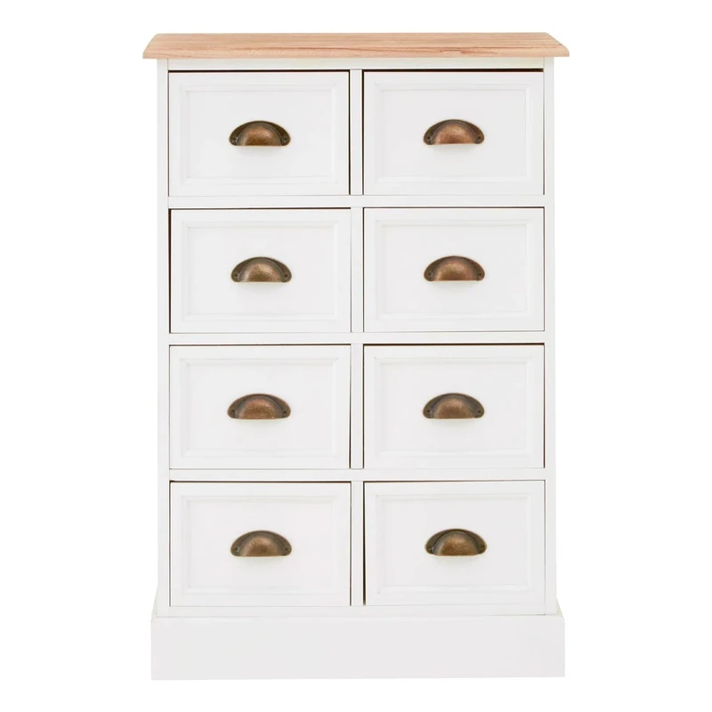 Premier Housewares Chest of 8 Drawers, Iron, MDF, Paulownia Wood, Plywood, White, One Size, 2405174