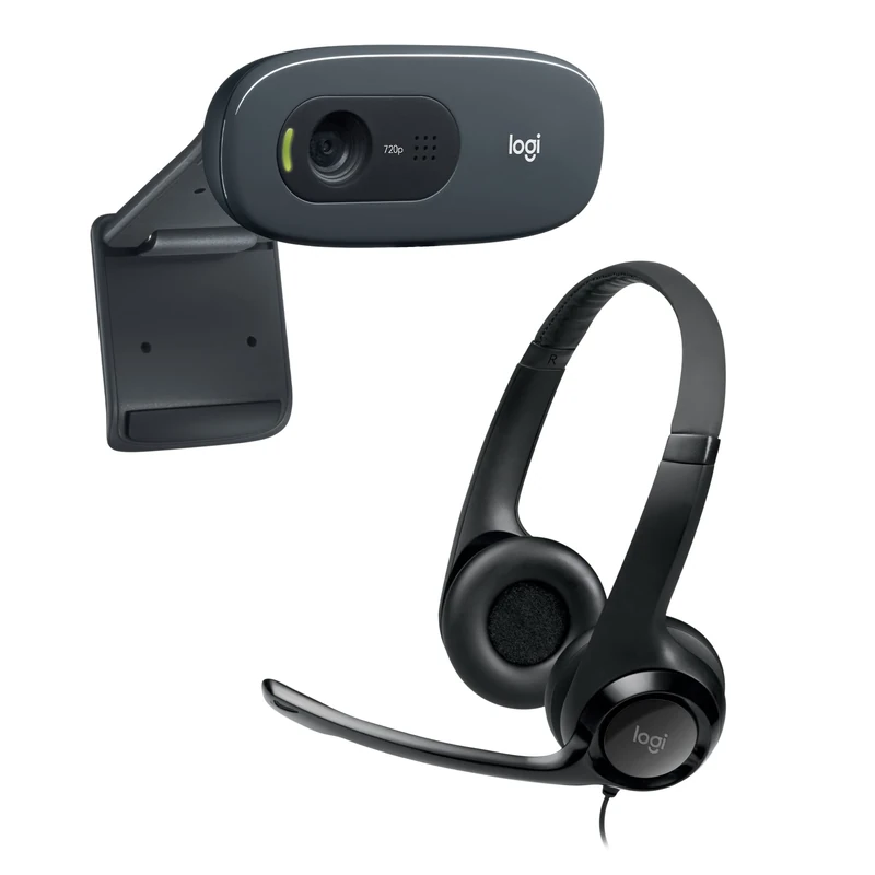 Logitech C270 Webcam HD Video and Audio Technology - Black + Logitech H390 USB Headset